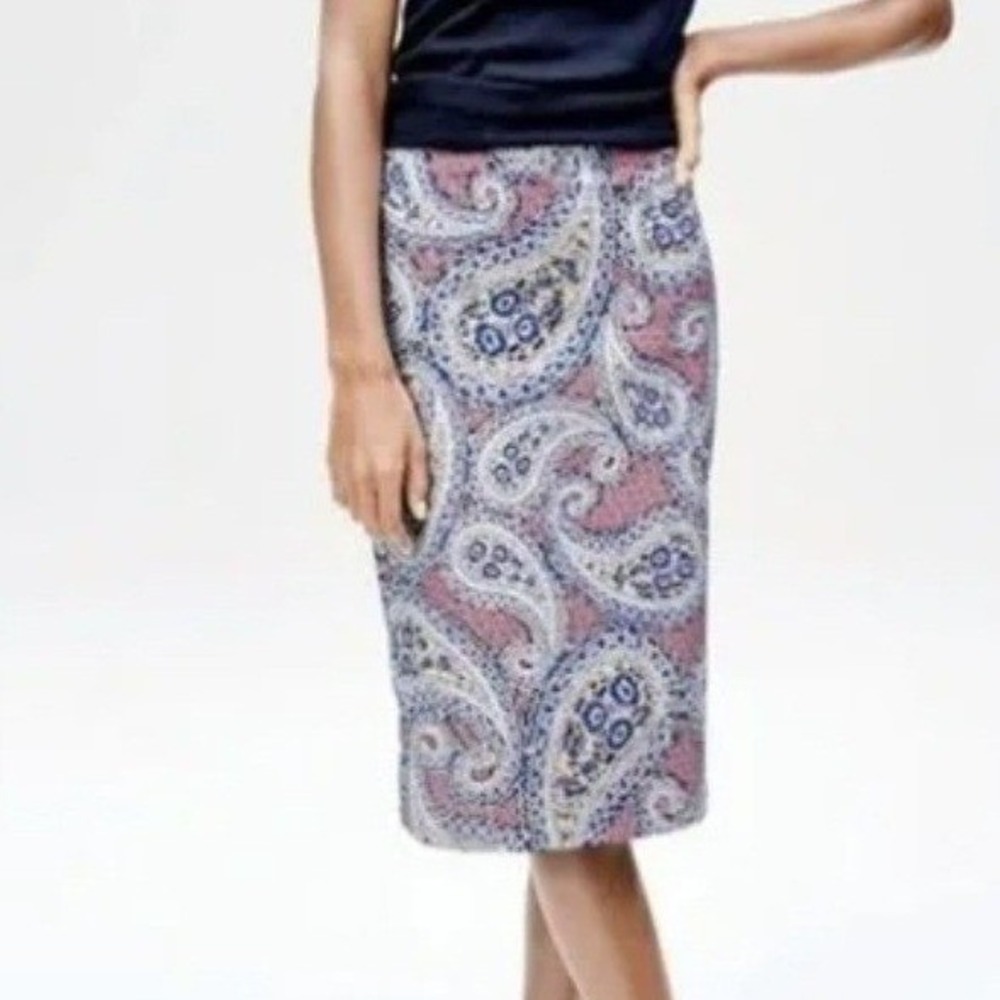J.Crew‎ No. 2 Pencil Skirt Women's Blue Pink Paisley Cotton Size 0